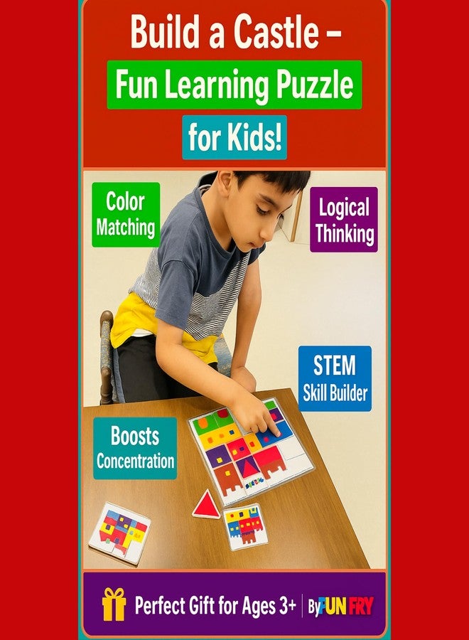 FUN FRY Build A Castle Puzzle Game for Kids | Montessori Velcro-Based Logic Toy | Educational Pattern Matching Board Game for Boys & Girls Age 3-7 Years - Image 3
